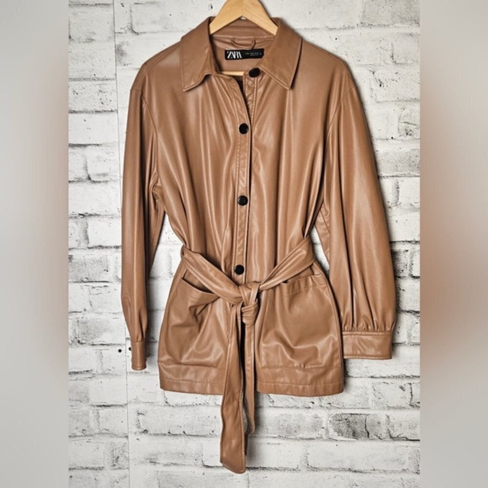 Zara Faux Leather Short Trench Coat - Picture 5 of 15